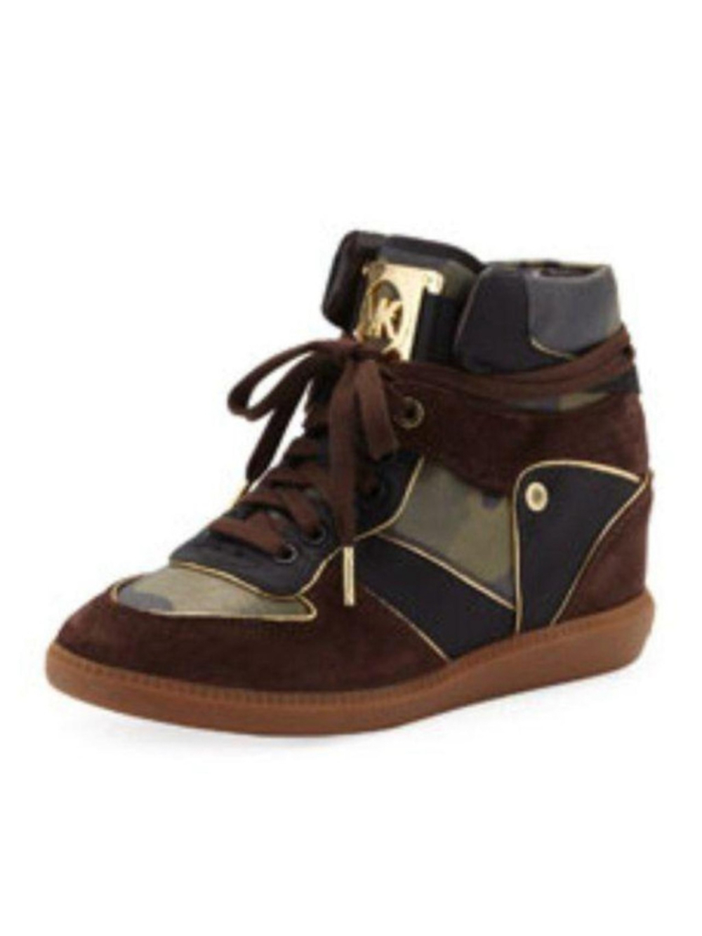 Women's Michael Kors Nikko High-Top Sneaker in Olive Camo/Brown Suede Sz 8.5
